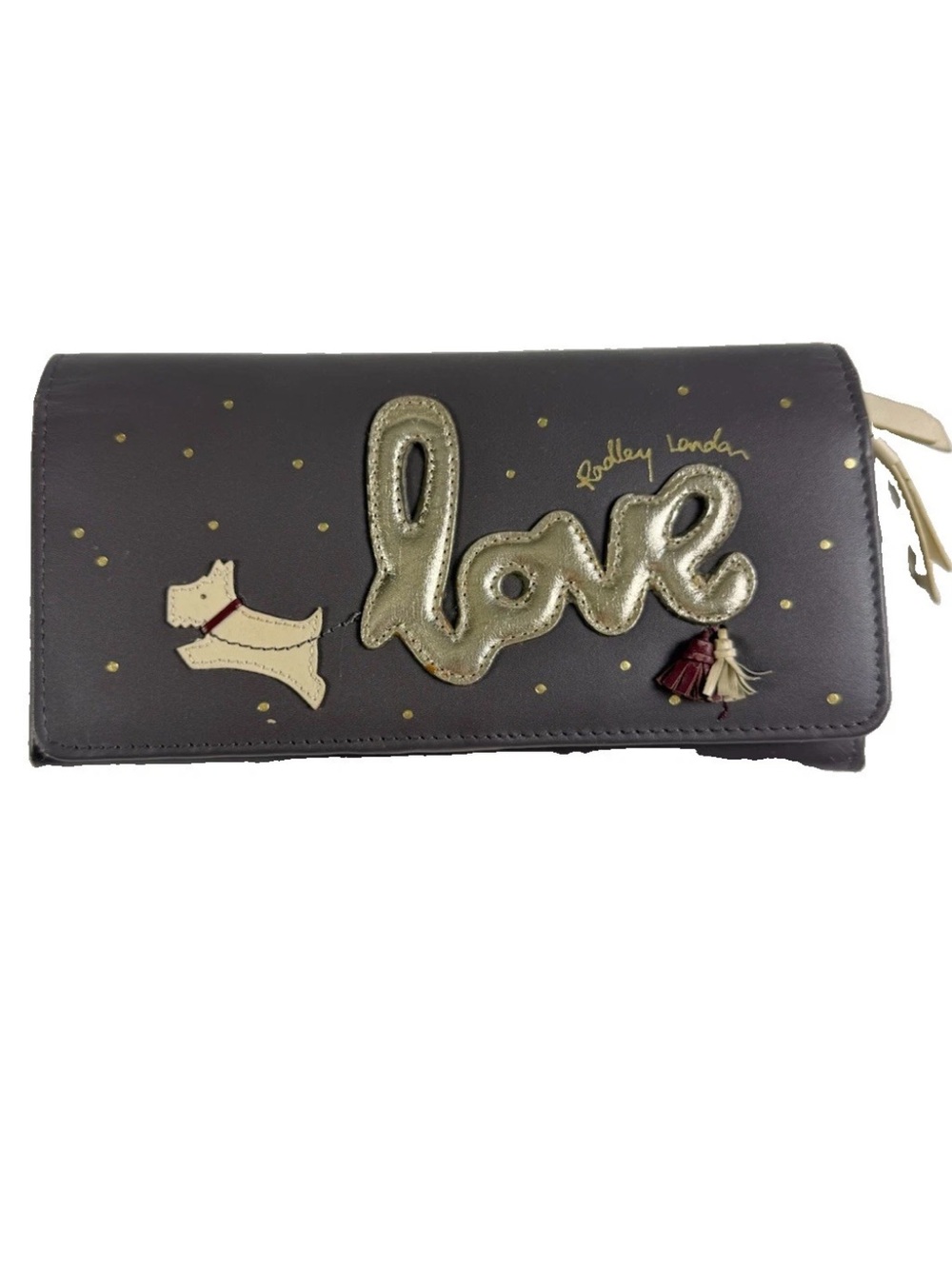 Radley London Wallet Woman’s Checkbook Scotty Dog Love Polka Dot EUC appliqué